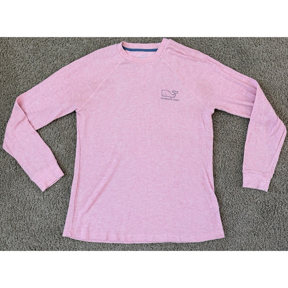 Vineyard Vines Thermal Shirt Men's Small Pink Waffle Knit Stretch Whale Logo
